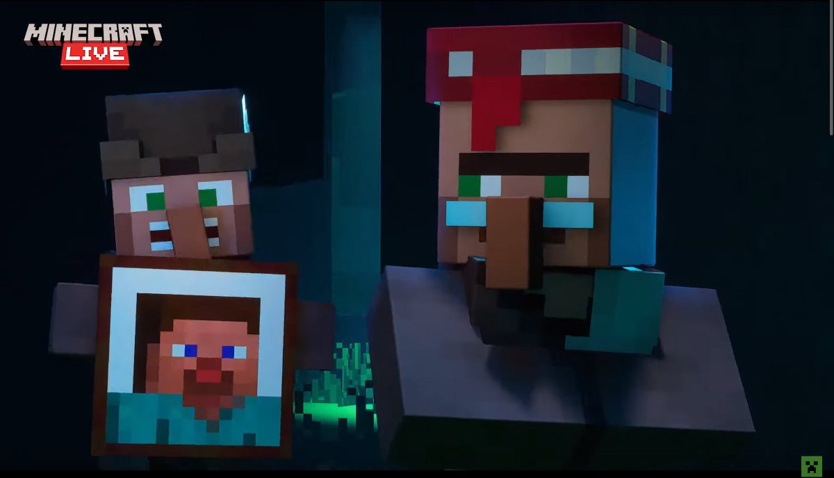 JDavidFries's tweet photo. Anyone else catch during the Villager News segment of #MinecraftLive2024, and they are discussing the different types of monsters in the game, one of them mentions Steve😂 https://t.co/CPLiCvRUgC