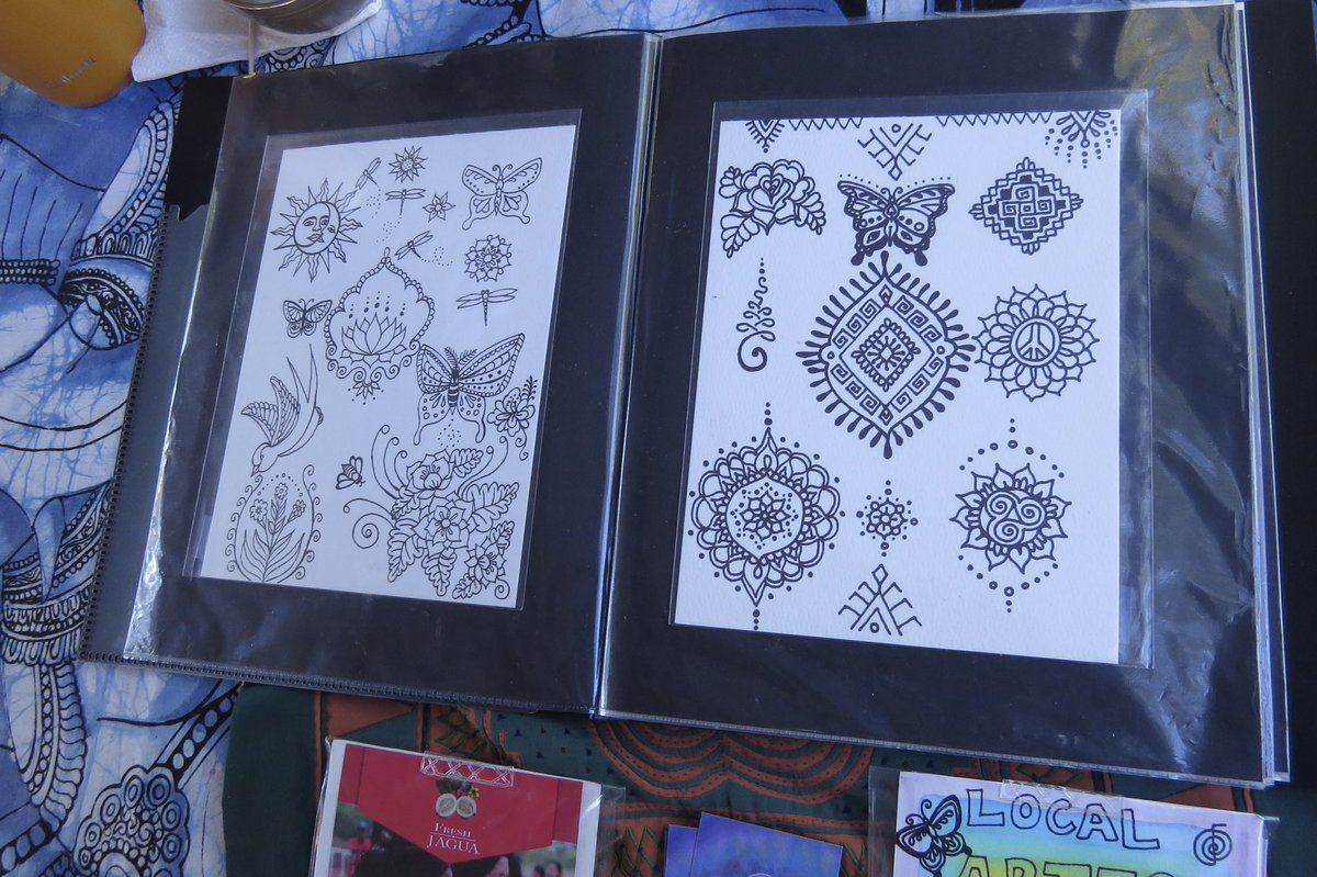 Meet Kathleen in Space #341! Known for her stunning henna designs, she’s now offering tattoos too! Interested? Reach out to her for your next piece of art!
@sagebearhenna 
📩 - thunderkattattoo@gmail.com 
.
.
.
#eugenesaturdaymarket #saturdaymarket #thunderkattattoo #henna