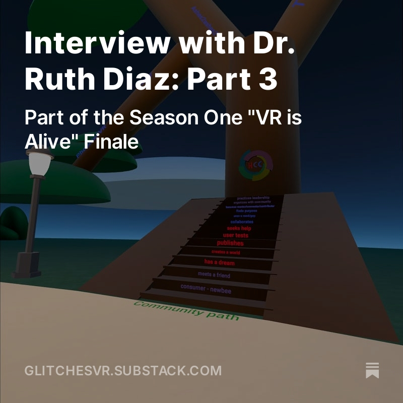 AC0793's tweet photo. (🧵1/2) In part 3 of this @glitchesvr interview, Dr. @rcdegs shares advice for newcomers to social VR about trolls and a message about #suicide for #SuicidePreventionMonth. 💜💚#SPM24 #SpatialNetworks #socialVR #VRChat #HorizonWorlds https://t.co/uZq137sCrr