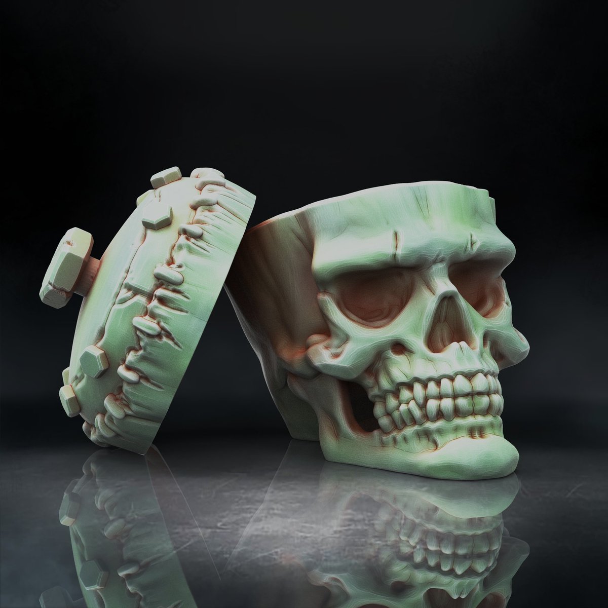 CharroZuck's tweet image. Frankenstein’s Monster skull bowl
Sculpt: @fotismint & @printedobsessio collab #ZBrush
Resin: @SirayaTech Fast Navy Grey
Printer: @mypeopoly Forge & @WhamBamSystems XTR
Supports: @lychee3d
#3dPrinting #3dprinter #spooky