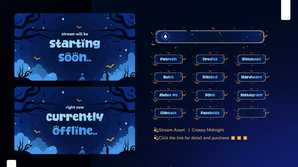Stream_Bliss's tweet photo. 🌕 Enter the spooky vibes of midnight with our Creepy Midnight overlay pack! 🦇 Perfect for adding a chilling touch to your stream. 🎃 

Click link for detail &amp; purchase
▶️https://t.co/LLxWty1xRe

Happy Shopping
#Overlay #CreepyVibes #Streamer #Vtuber #Celestial #Cloud #Art #Game https://t.co/3xPOYcozig