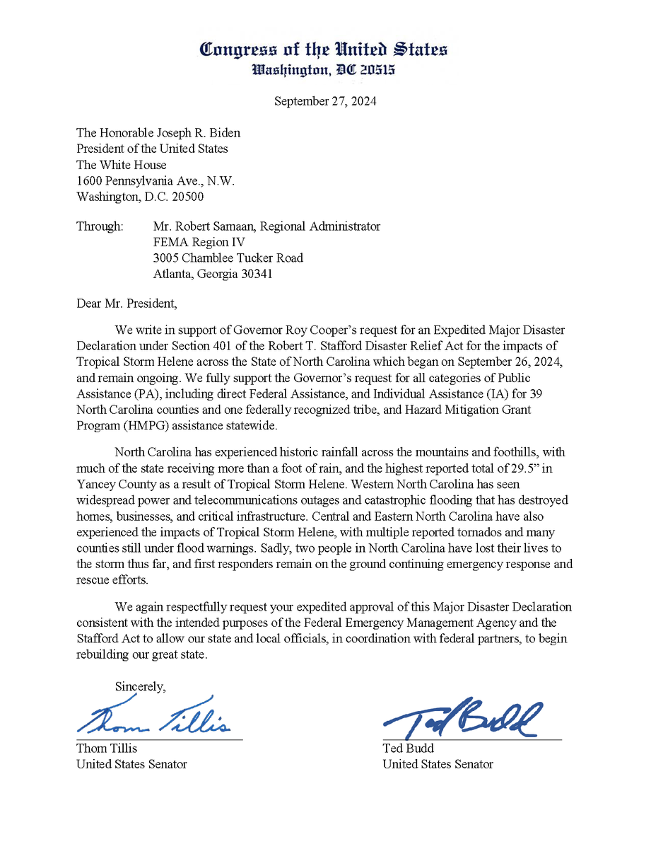 Senator Thom Tillis tweet media