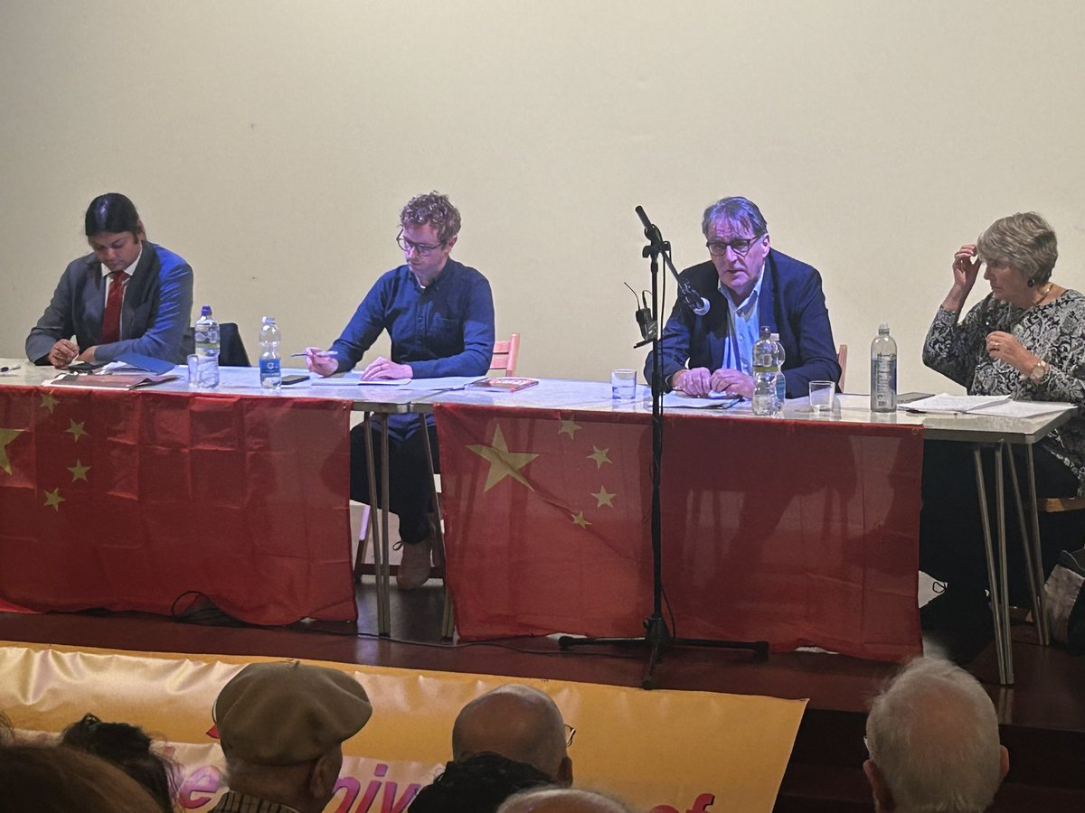 CPBritain's tweet photo. “As during the Cold War, we reject those in the labour movement who make a false equivalence between China &amp; western imperialism or even worse parrot the anti-China lies of the latter.”

Kevan Nelson, our International Secretary addressing today’s China 75 celebrations in London. https://t.co/EJO241Gm71