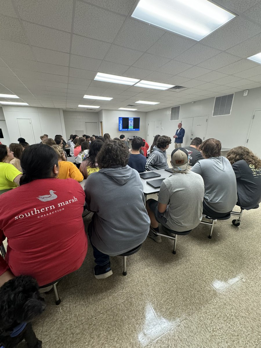 Cullman_Courts's tweet photo. Judge Nicholas, Judge elect Johnston and court facility dog Brooksie speak to students at Cullman Area Technology Academy about legal issues often encountered by young people. Thanks Dr. Patrick for facilitating our visit. Great group of students. https://t.co/1E3IfOLAoA