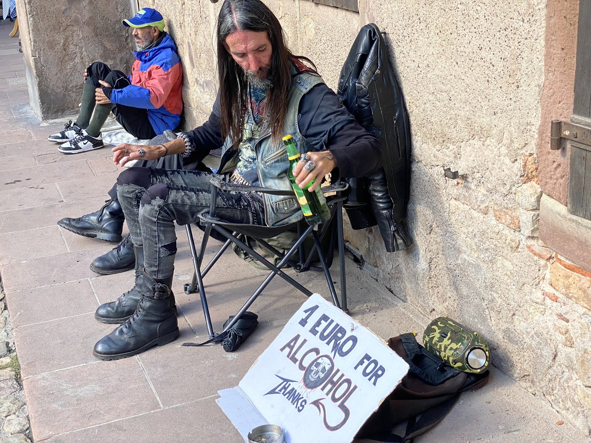meedya's tweet photo. At least he’s honest about what he wants…seen in Strasbourg today. Donations welcome😳 #booze #alcohol https://t.co/4s9rYY3Zai
