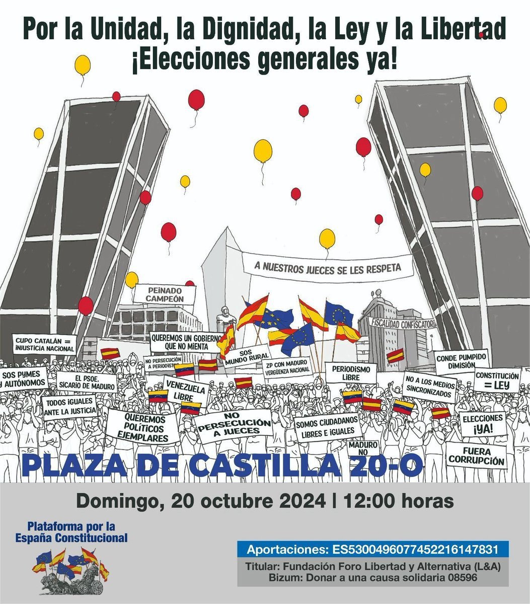 DLPEspana's tweet photo. Nuestro partido nacional Democracia y Libertad Popular os invita a que acudan el día 20 de Octubre a #Madrid Plaza de Castilla a las 12.00 horas.
¡ELECCIONES GENERALES YA! PEDRO SÁNCHEZ, ADIÓS.
🇪🇸💧🇪🇺 https://t.co/MB2cG1Ud86