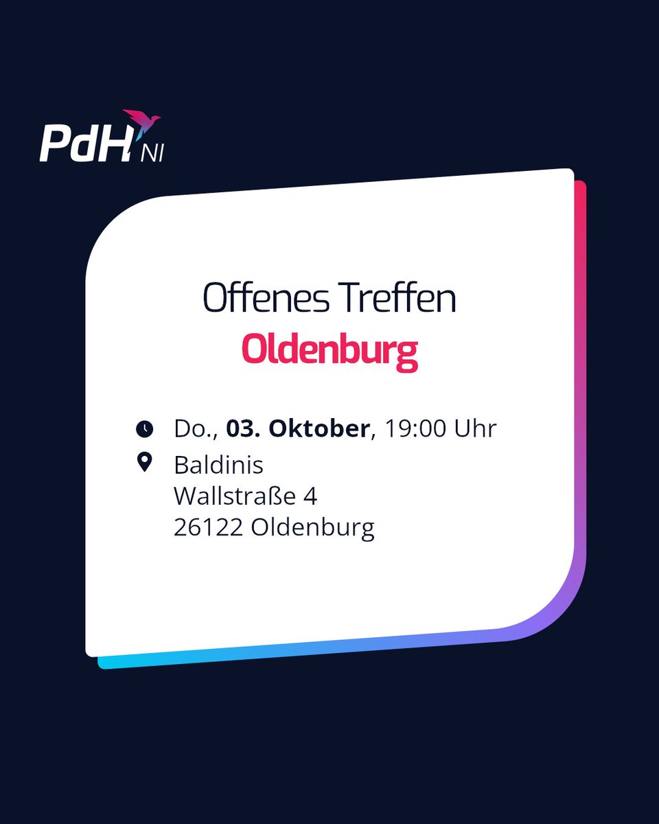 PdH_NI's tweet image. Wir haben wieder offene Treffen - also Stammtische - für euch! Leckeres Essen, entspannte Stimmung und nette Gespräche. So muss es sein.

Lass uns gerne wissen, wenn du planst zu kommen. Unter: vorstand@ni.diehumanisten.de
Aber du kannst auch gerne spontan dazustoßen :)