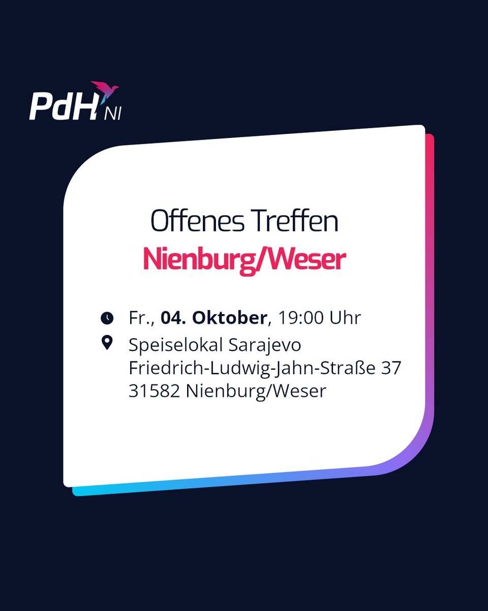 PdH_NI's tweet image. Wir haben wieder offene Treffen - also Stammtische - für euch! Leckeres Essen, entspannte Stimmung und nette Gespräche. So muss es sein.

Lass uns gerne wissen, wenn du planst zu kommen. Unter: vorstand@ni.diehumanisten.de
Aber du kannst auch gerne spontan dazustoßen :)