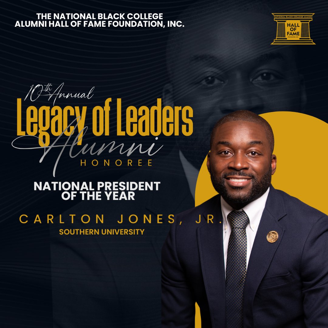 🌟 Celebrating Excellence! 🌟We're thrilled to honor Carlton Jones, Jr. from Southern University as the National President of the Year at the 10th Annual Legacy of Leaders Alumni Awards!  

 #LegacyOfLeaders #HBCUExcellence #SouthernUniversity
