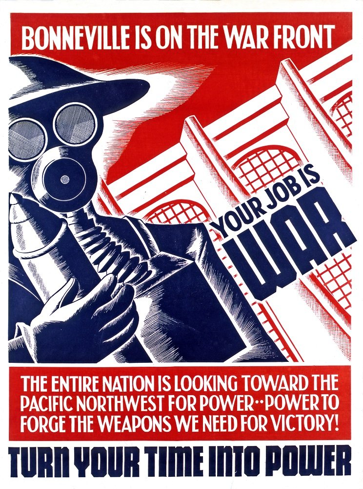 AndrewDamitio's tweet image. Bonneville Power Administration WW II posters go insanely hard.

Promoting the use of clean hydropower to scale industry to win a war against fascists is impressive in itself, but the WPA poster aesthetics somehow make it even cooler.