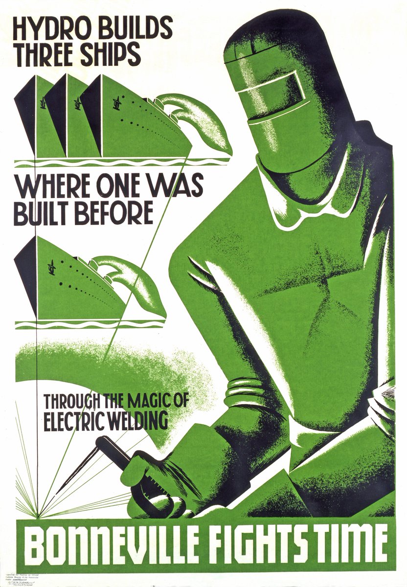 AndrewDamitio's tweet image. Bonneville Power Administration WW II posters go insanely hard.

Promoting the use of clean hydropower to scale industry to win a war against fascists is impressive in itself, but the WPA poster aesthetics somehow make it even cooler.