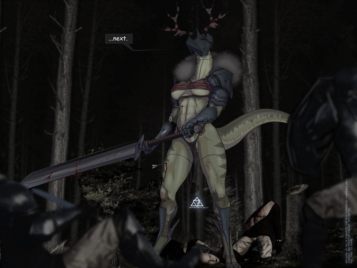 ⚔If needed, Lizzy knows how to swing a sword💀
Enjoy!

#deltadynamics #scalie #loincloth #sword #armor #antlers #dragoness #dragonwaifu