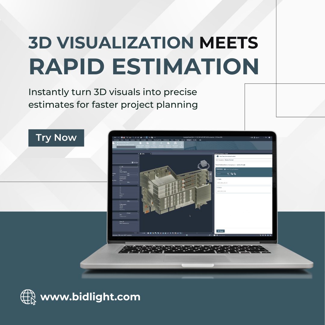 BidlightUSA's tweet image. In the AEC industry, visualization is everything. BidLight’s 3D views and rapid estimates respond instantly to design changes, eliminating guesswork and providing real-time costs.

Visit BidLight.com for more info!

#contech #revitmodeling #constructionindustry