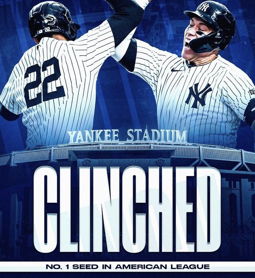 fantasyfurnace's tweet photo. THE YANKEES HAVE CLINCHED THE NO. 1 SEED IN THE A.L. FOR THE FIRST TIME SINCE 2012 #ChaseFor 28 https://t.co/QmcLBzqyw0