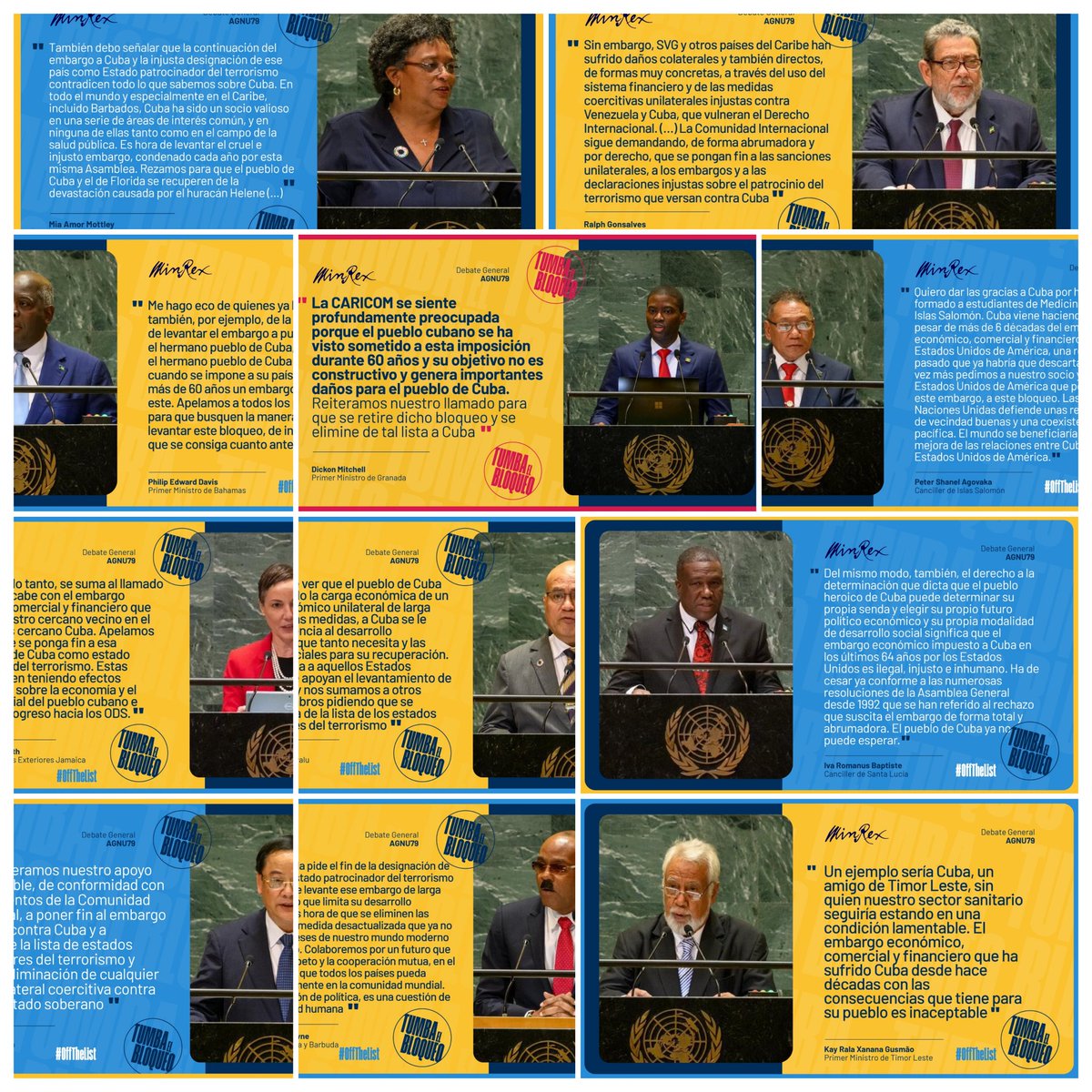 JosefinaVidalF's tweet photo. Ya es un tsunami lo que ocurre en la #AGNU79, con las declaraciones de altos representantes de países de todos los continentes, que reclaman a EEUU eliminar el bloqueo y la designación de #Cuba🇨🇺 como patrocinador del terrorismo.

La comunidad internacional dice #TumbaElBloqueo https://t.co/UvUg1J1uqm