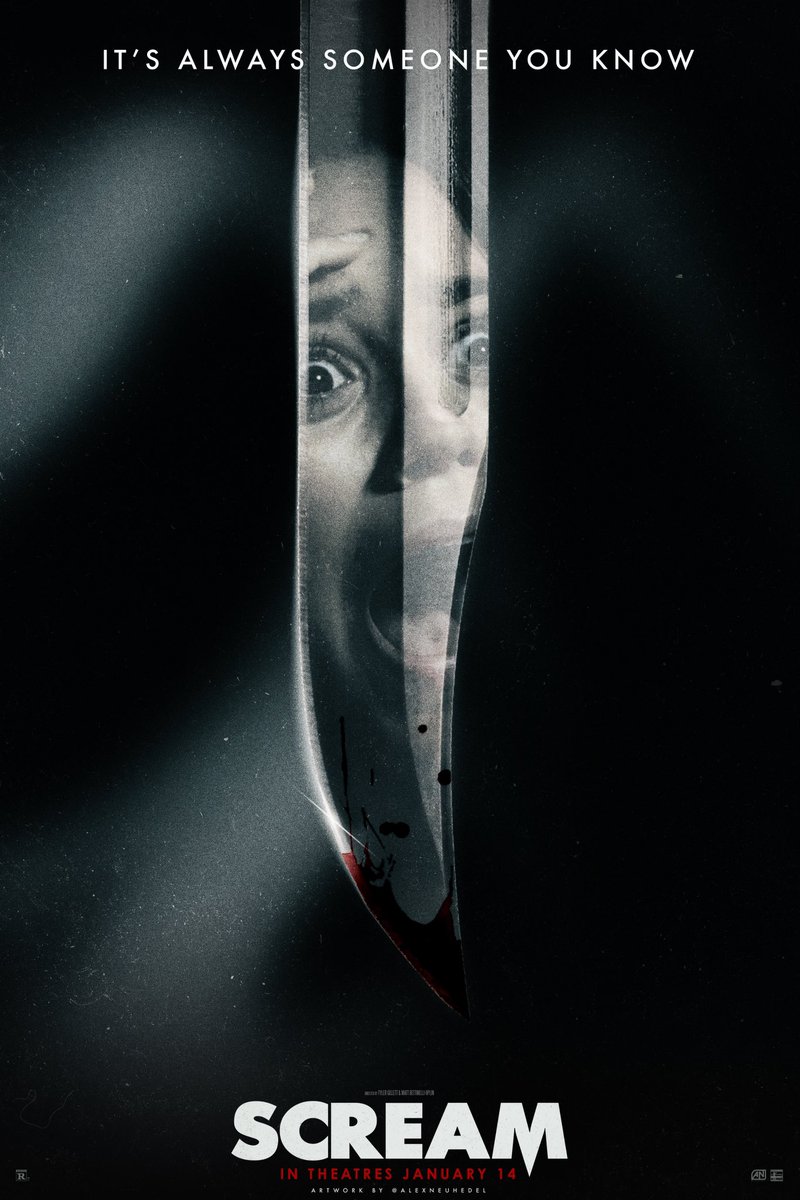 alexneuhedel's tweet photo. SCREAM V - (2022)
Here’s my second poster of ScreamV using the other image of Tara, @britneyvinyl requested someone make a poster using that image so here i made it using the knife blade reflection. Hope you guys like it 🩸🩵
#scream #screamV https://t.co/4ni9Ys9Rk4