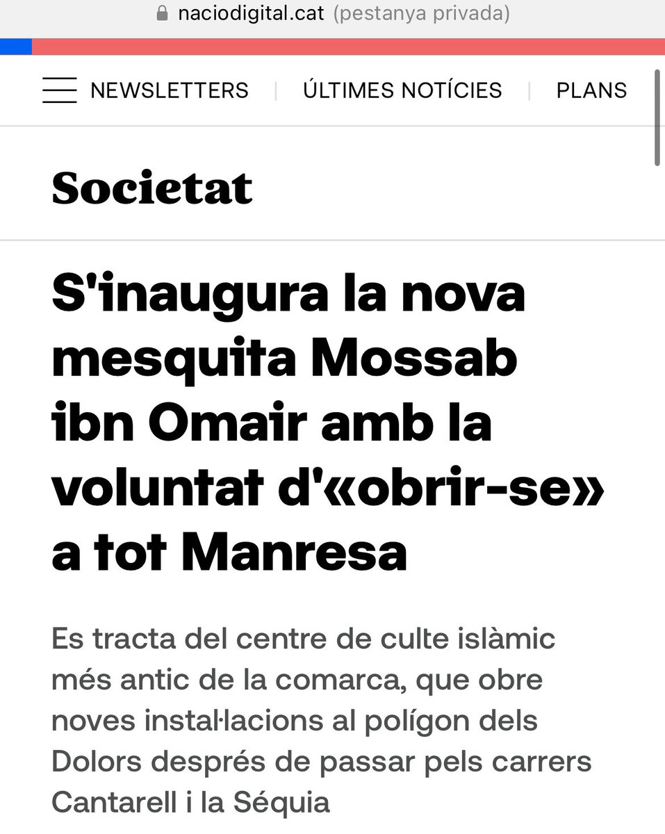 Cada mesquita que s’obre a Catalunya és una apunyalada al nostre futur, als nostres valors i a la nostra identitat. 

#StopMesquites 
#SalvemCatalunya 💙
🔗 naciodigital.cat/manresa/societ…