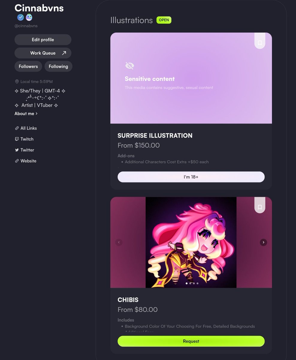 Looking to take 1-3  chibi or surprise (skeb like) illustrations next month over on VGen bonus points if it's Halloween related 💖 plsplsplsplspls I wanna draw seasonal things 

vgen.co/cinnabvns