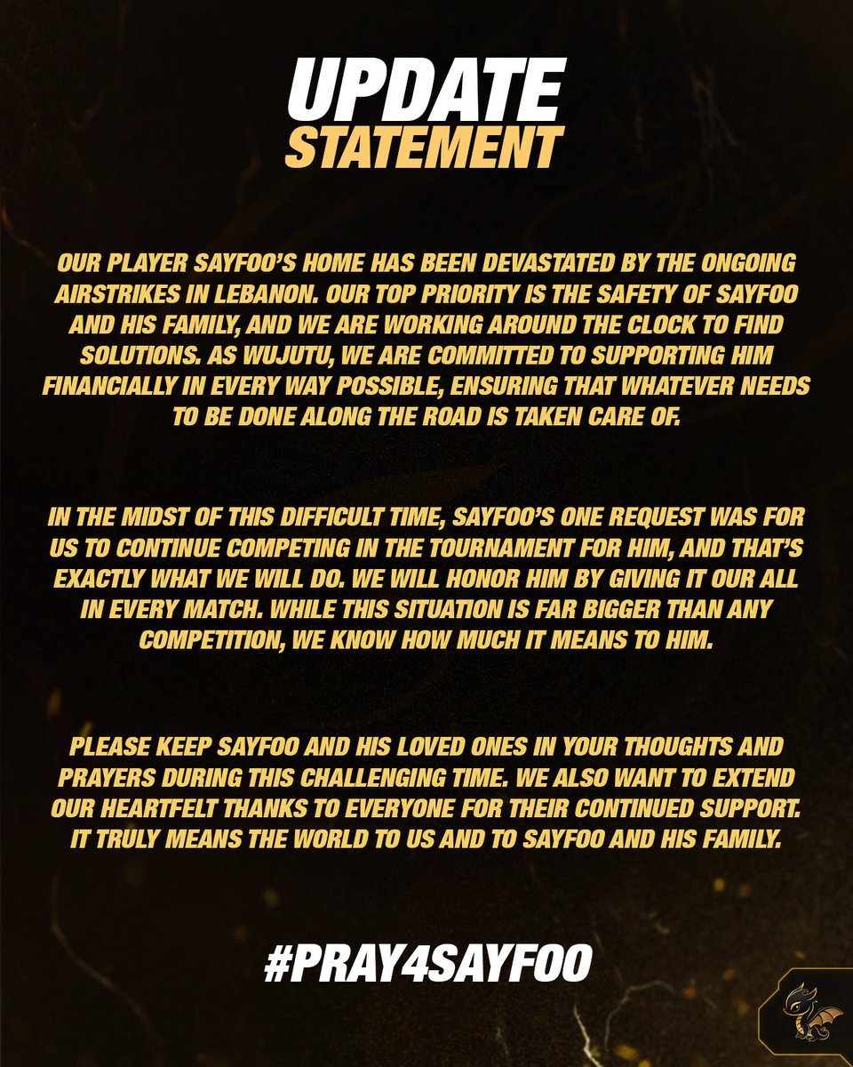 WuJuTu's tweet photo. 📢 🙏 ❤️ | UPDATE STATEMENT FOR @SayfooZ. 

WE ASK THAT YOU PLEASE KEEP SAYFOO AND HIS LOVED ONES IN YOUR THOUGHTS AND PRAYERS!

#PRAY4SAYFOO