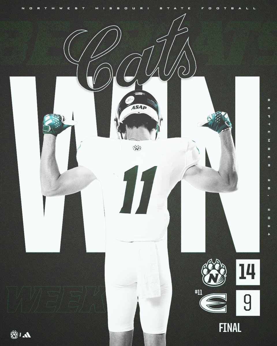 NWBearcat_FB's tweet photo. 𝐍𝐄𝐕𝐄𝐑 𝐀 𝐃𝐎𝐔𝐁𝐓 - 𝐃𝐎𝐖𝐍 𝐆𝐎𝐄𝐒 𝐍𝐎. 𝟏𝟏‼️

Northwest takes down No. 11 Emporia State, 14-9, on 𝐅𝐀𝐌𝐈𝐋𝐘 Weekend. 

#OABAAB https://t.co/elngylroLc