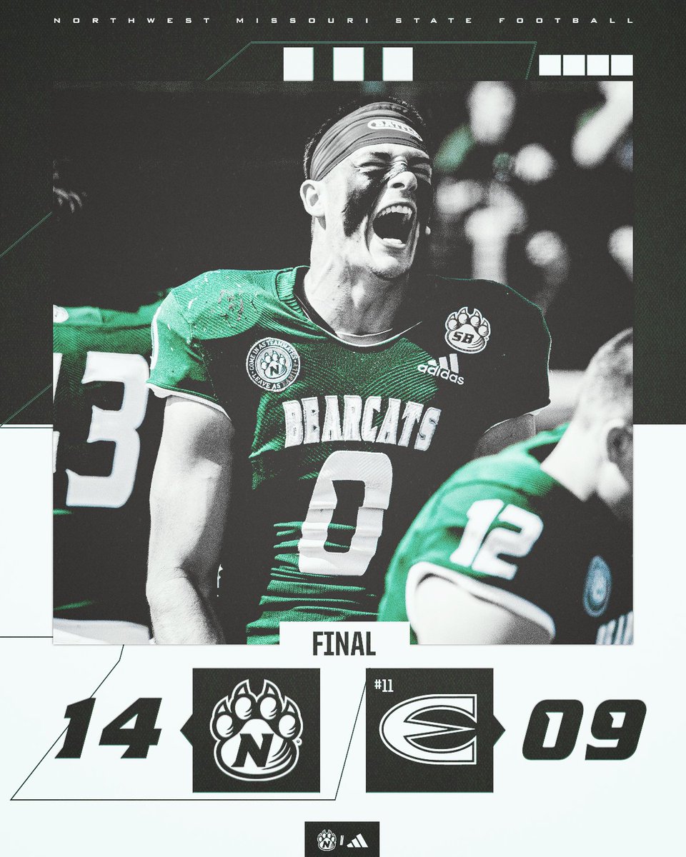 NWBearcat_FB's tweet photo. 𝐍𝐄𝐕𝐄𝐑 𝐀 𝐃𝐎𝐔𝐁𝐓 - 𝐃𝐎𝐖𝐍 𝐆𝐎𝐄𝐒 𝐍𝐎. 𝟏𝟏‼️

Northwest takes down No. 11 Emporia State, 14-9, on 𝐅𝐀𝐌𝐈𝐋𝐘 Weekend. 

#OABAAB https://t.co/elngylroLc