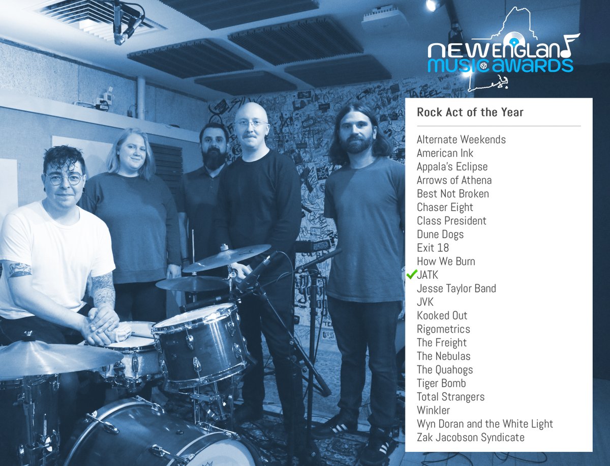 jatktheband (@jatktheband) on Twitter photo Not sure if you're aware, but... WE ROCK.
We're nominated for Rock Act of the Year at the <a href="/NEMusicAwards/">NE Music Awards</a>! Thanks for the recognition and congratulations to all the other nominated acts! Voting is open now at nemusicawards.com
✌️❤️ Not sure if you're aware, but... WE ROCK.
We're nominated for Rock Act of the Year at the <a href="/NEMusicAwards/">NE Music Awards</a>! Thanks for the recognition and congratulations to all the other nominated acts! Voting is open now at nemusicawards.com
✌️❤️