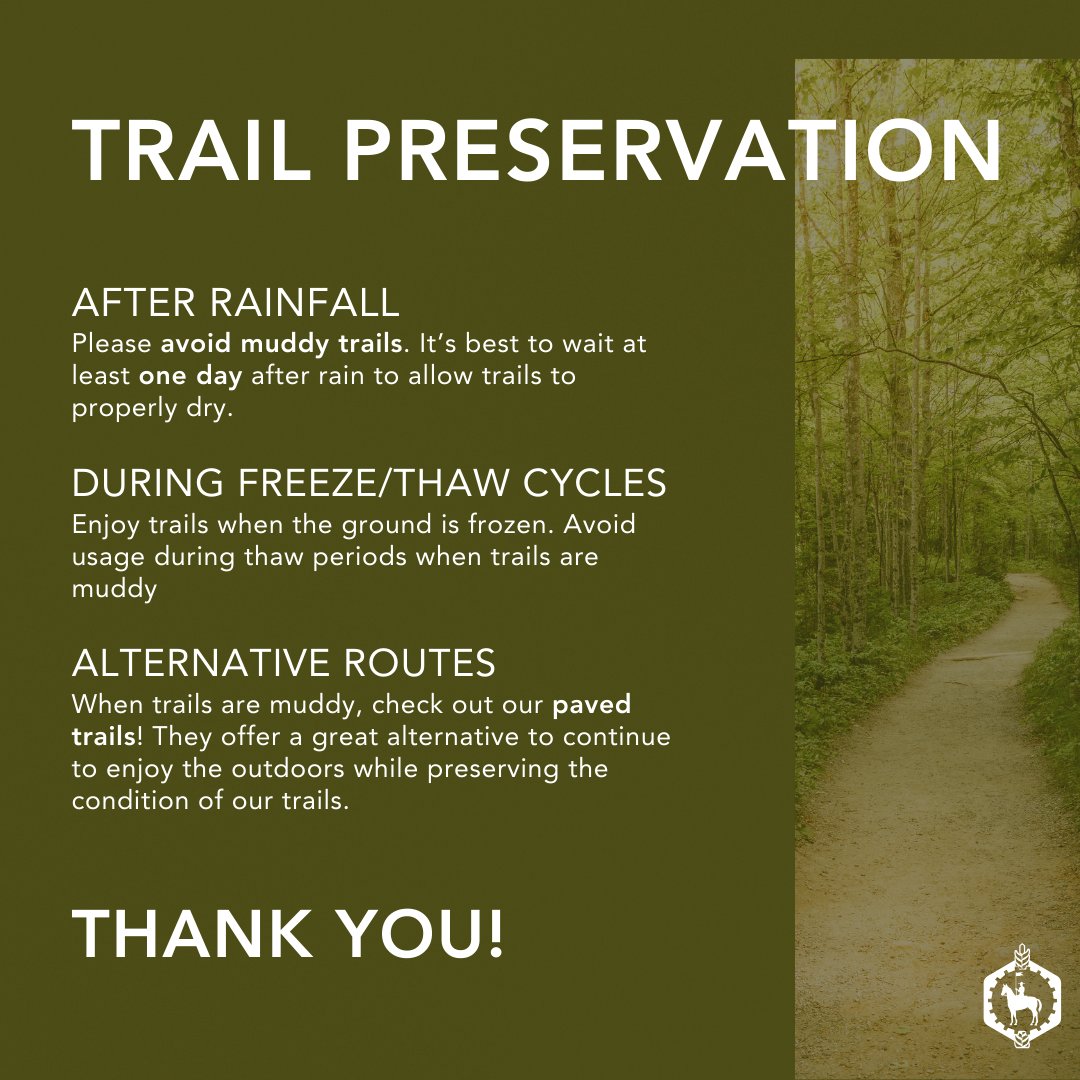 As we say goodbye to summer, if the trails are muddy, let's stick to the pavement and leave nature looking fresh.🍁