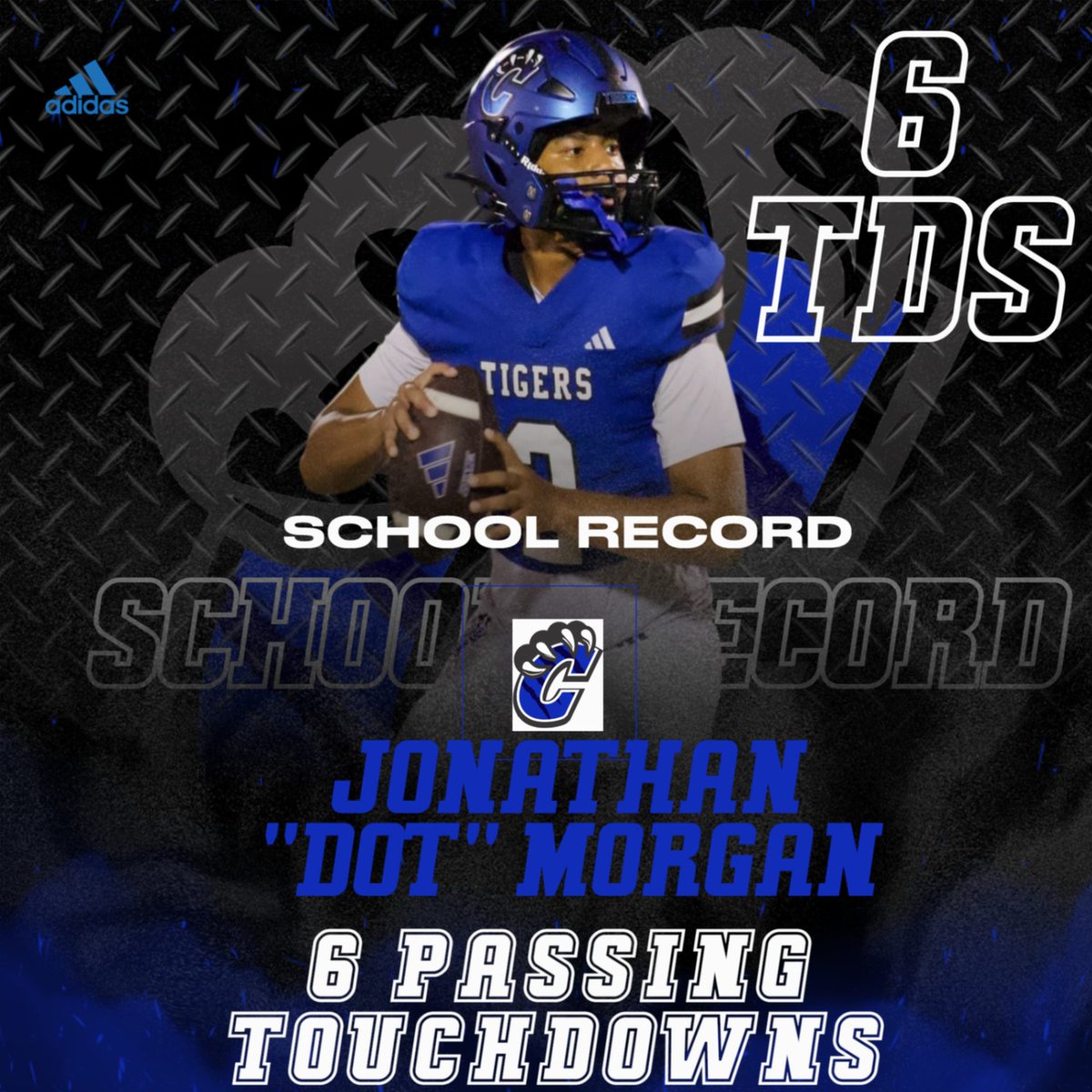 ClarksvilleTXFB's tweet image. Record setting performance in last nights game by Jonathan Morgan. He set the single game passing touchdown record with 6 TD. This record was previously held by Quay Scales with 5 TDs. CONGRATULATIONS. #BRT #BTL