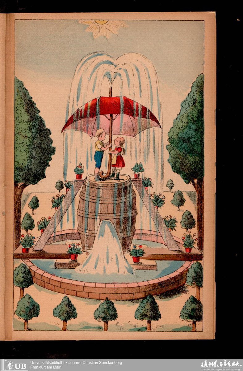AbigailSusik's tweet photo. When Walter Benjamin had a son in 1918 he fell in love with old fashioned children's books. This is one of his favorites from his collection. It's a late 19th century German book called "The Magical
Red Umbrella," with psychedelic illustrations worthy of Henry Darger. https://t.co/krjIGZWgJe