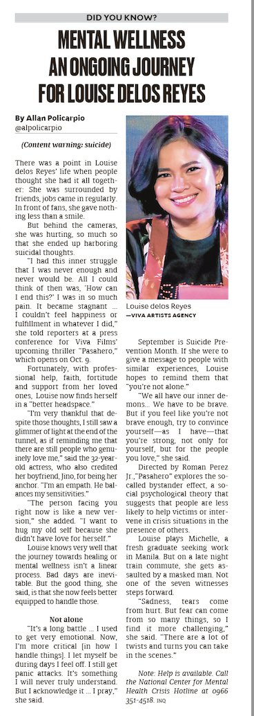 Mental wellness an ongoing journey for Louise delos Reyes

Read more: entertainment.inquirer.net/578840/mental-… 

#LouiseDelosReyes #pasahero #mentalhealth #mentalwellness