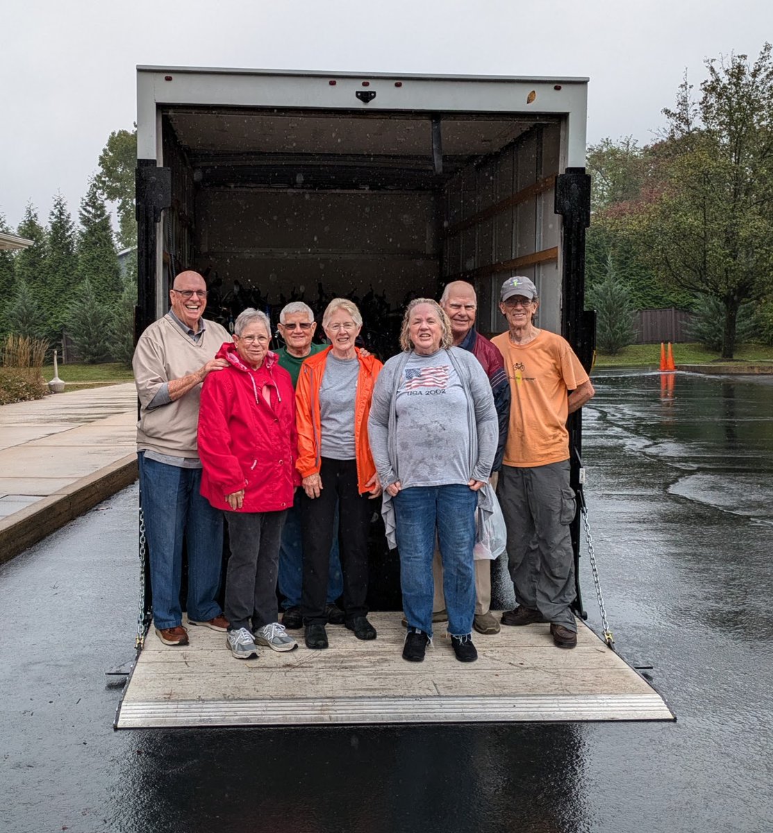 Thanks to the Doylestown PA Methodist Church: 28 bikes, 12 sewing machines. Great group of volunteers.