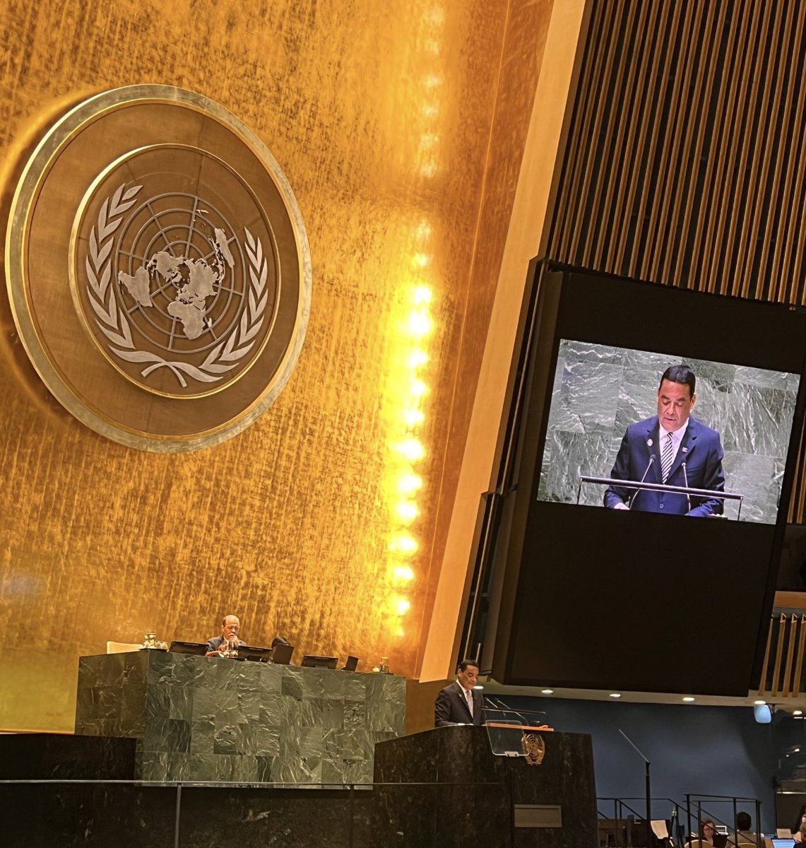 MFABelize's tweet photo. In his #UNGA address, FM Fonseca reiterated Belize’s call for the peaceful end of conflicts across the globe. https://t.co/7wa1oTBxvc