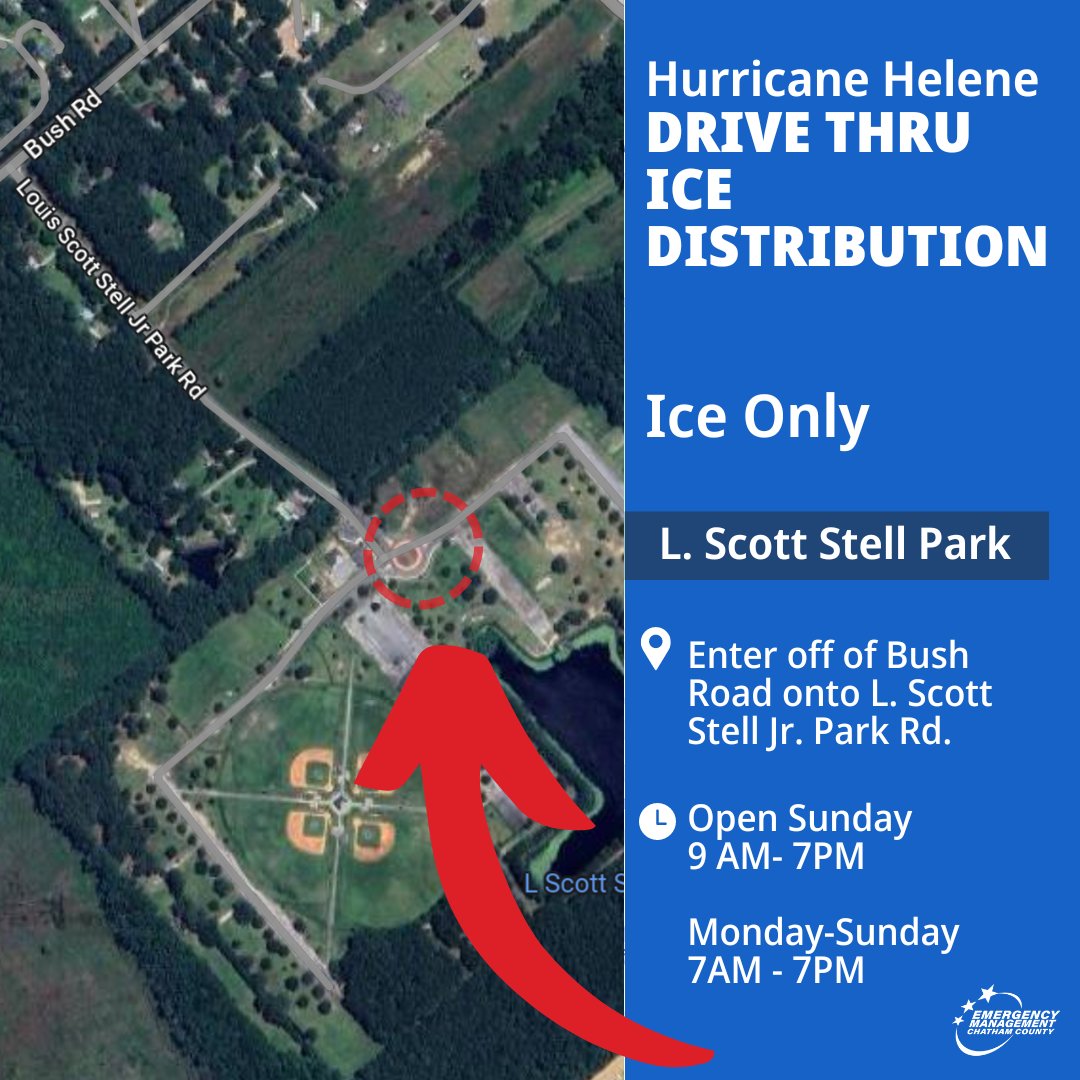 ChathamEMA's tweet photo. Chatham County will be hosting Drive Thru Ice Distribution Centers at two locations starting Sunday.

7 pound bags, 2 per vehicle. Ice available while supplies last. New ice daily.

Sunday, Sept. 29 from 9 a.m. – 7 p.m.
Monday, Sept. 30 until Sunday, Oct. 6, from 7 a.m. – 7 p.m. https://t.co/c6hHq6Ue3d