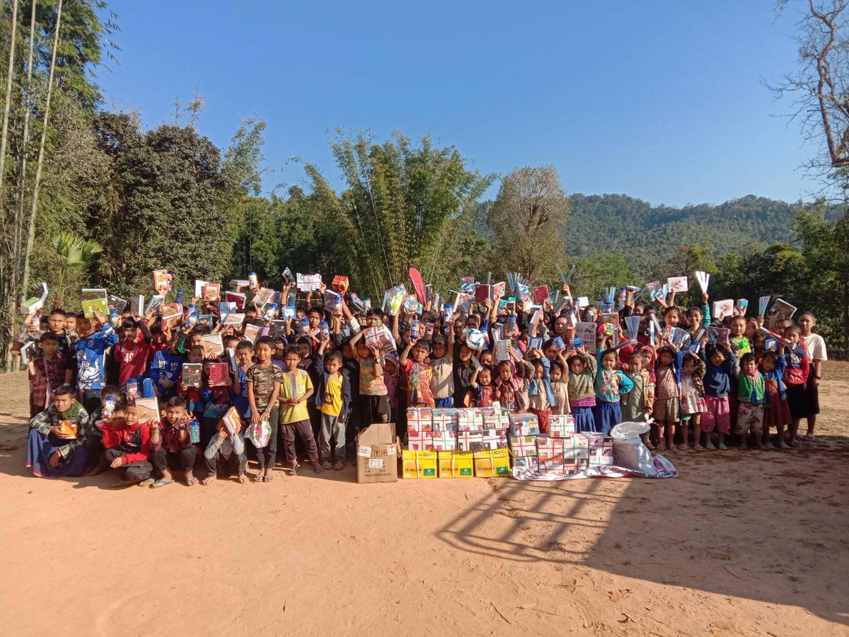 Your donations at work ... school supplies being distributed in Karen State by education leaders. Thanks to your generous gifts, Project KARE delivers notebooks, pens, pencils, A4 copy paper and sports equip. Many more students now attend school because of your generous gifts!