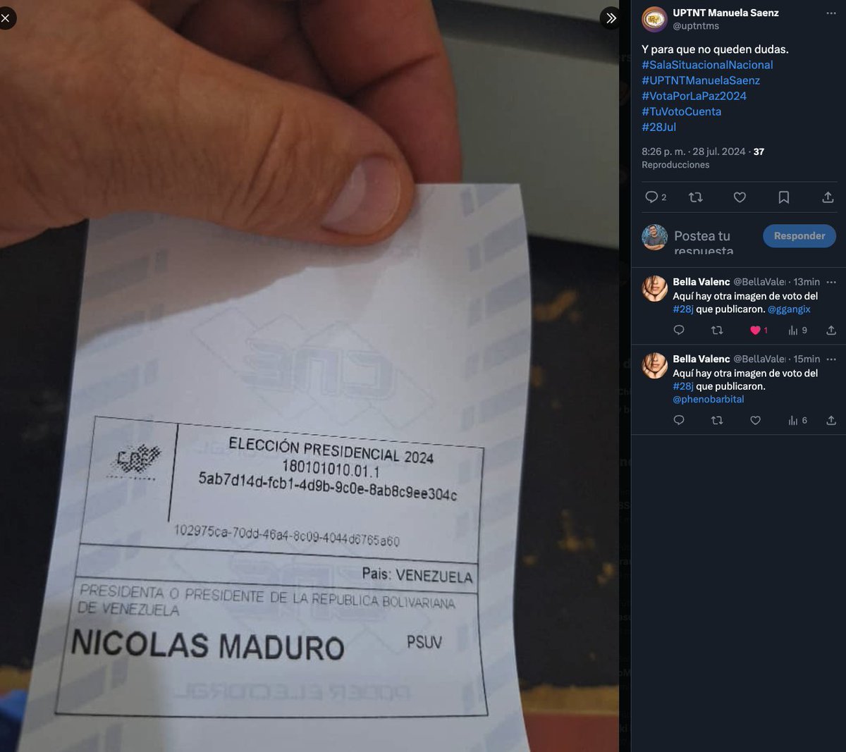 ggangix's tweet photo. Otro votante de Maduro nos ayuda a verificar actas con su voto, gracias al identificador único global, el mismo 28 de Julio! 

102975ca-70dd-46a4-8c09-4044d6765a60

Acta completa: https://t.co/Pw5lOo7wo5

Gráfico: https://t.co/lawt3jEZCa https://t.co/CCiiWFAVuL