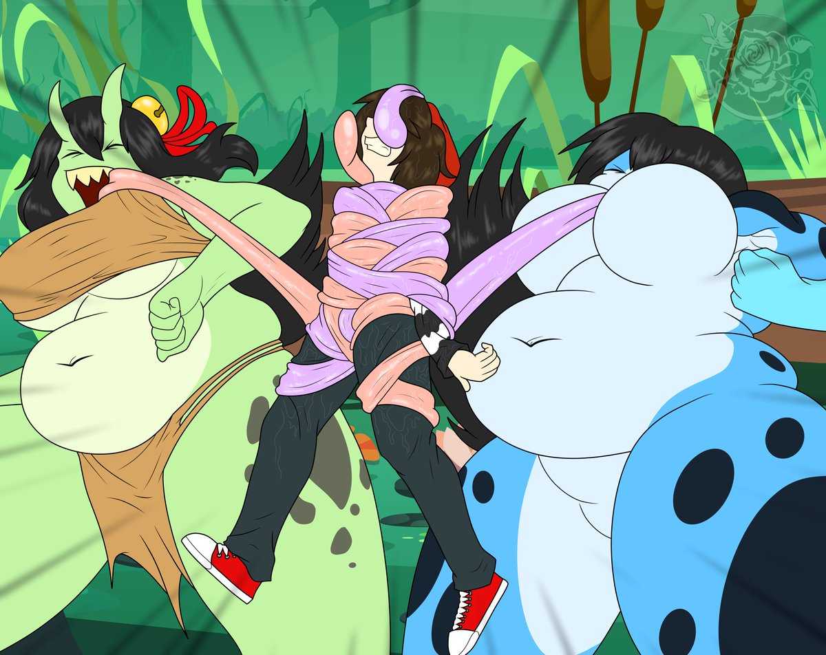 VbTyronne's tweet photo. A lil drawing to a couple of friends

Tiana was hunting her meal, but this one run away from her jungle, in the cyflea swamp where she claims her pet into a tongue fight.

Cyflea belongs to @cyfleavtuber 
Tiana belongs to Vaporwave https://t.co/c4VKnt6wPm