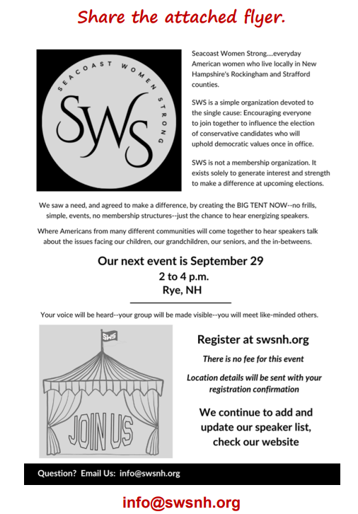 GopHampton's tweet photo. Sun 9/29,2-4pm. 12 Speakers.Register https://t.co/CXqbAUxF3Q Women & Men are welcome to attend #seacoastnh #nhseacoast #NHGOP #nhpolitics #NH01 #NH02 #CD01 #CD02 #nhgov #rockinghamcountynh #ryenh #hamptonnh #offshorewind #saveourseas #StopOffshoreWind #IllegalAliens #BuildTheWall https://t.co/EHV9Csd8BJ