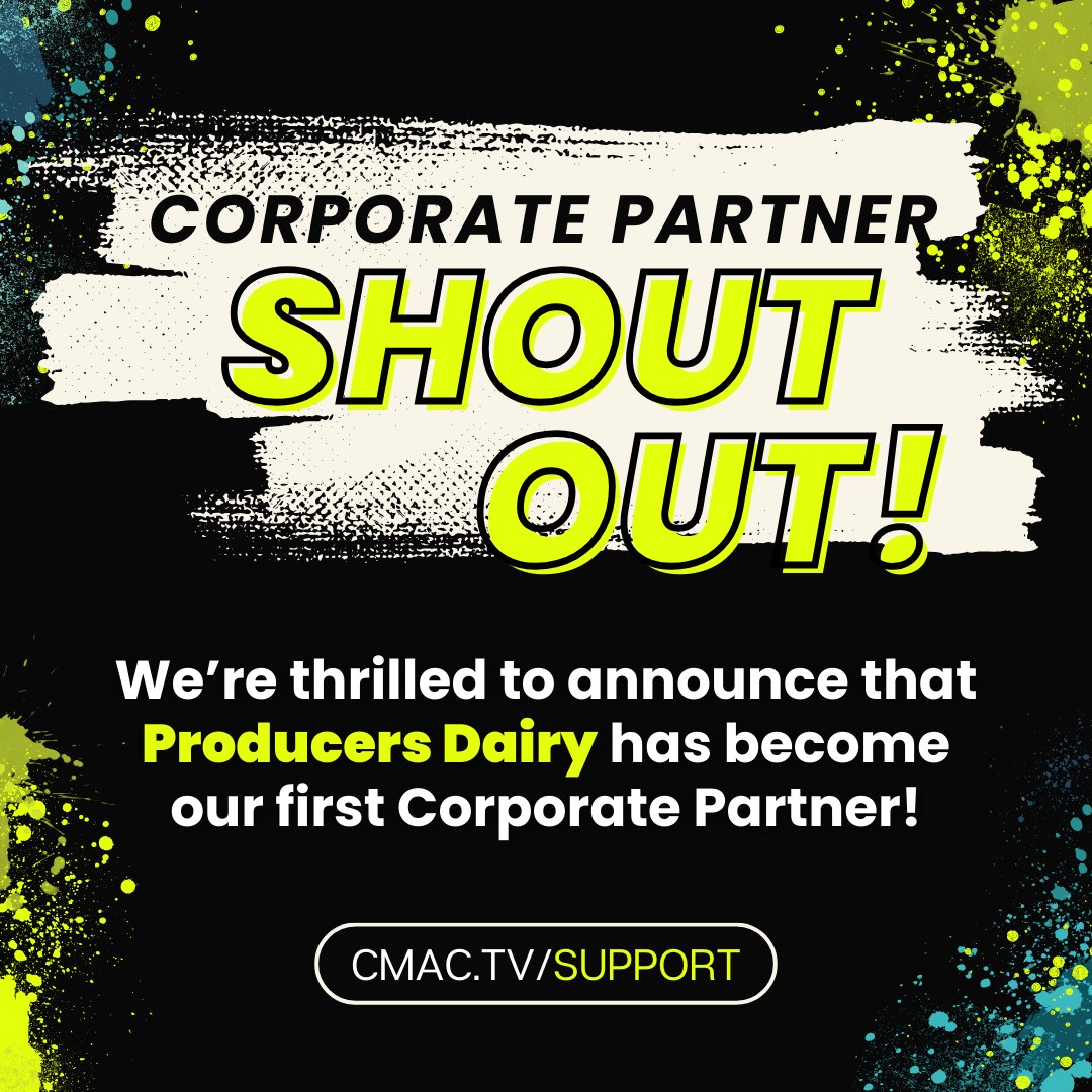CMACTV's tweet image. ✨📣  Big news! @ProducersDairy just became our first Corporate Partner with a $2,500 donation, pushing us over our halfway point! 🎉 This helps keep CMAC’s community impact strong. THANK YOU! 🫶

🚀💫 cmac.tv/support/
#CommunityMedia #SupportCommunityMedia