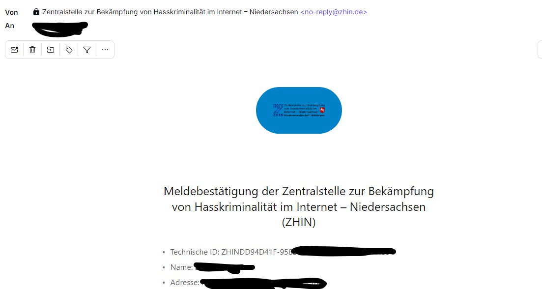 Strafanzeige gegen Hassaccount 
https //x.com/Unkn0wn_ex bei der ZHIN in Frankfurt
Account der eine Lange Liste möglicher Straftaten aufweisen könnte.
Zeugen zur möglichen  Identifikation des Accountinhabers wurden benannt. 
Gesamte Profilinhalte wurden angezeigt.