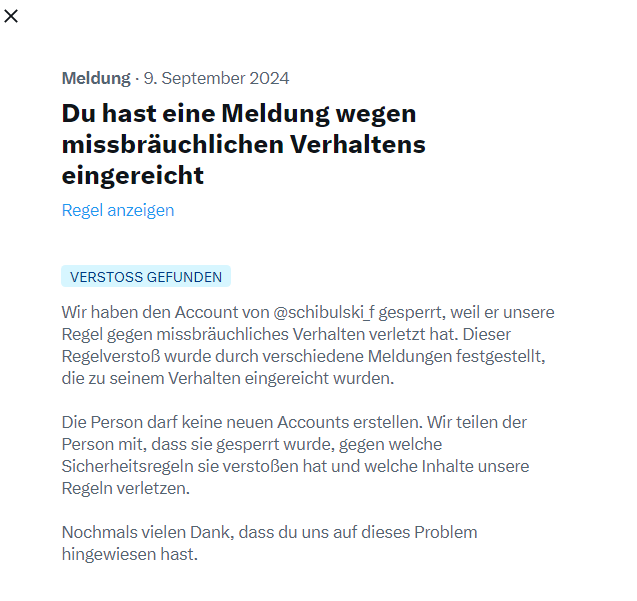 Bereits vor einiger Zeit wurde der Hetzaccount gesperrt. Hat viel zu lange gedauert. Da mehrfach Strafanzeigen gestellt wurden, laufen umfangreiche Ermittlungen.

Wenn jemand Hinweise auf die Identität der Person hinter dem Account hat, nehmen wir Hinweise gerne in einer DM an.