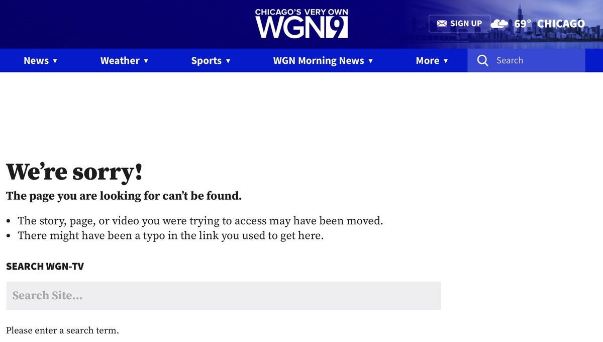 JoshuaJP96's tweet photo. @WGNMorningNews Check your links. And maybe use a digital sub-channel? https://t.co/VE1ZrEfFFn