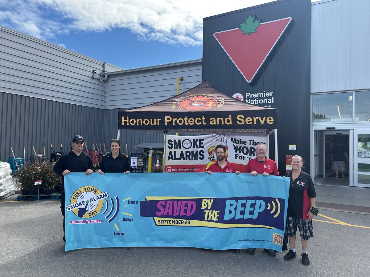 fire_pec's tweet photo. Today is smoke alarm day, working smoke alarms save lives. Be saved by the beep, test your alarm today. Thanks to FPO Keira Schulert and Firefighter Adam Dayton for sharing this important message at the Picton Canadian Tire. @ONFireMarshal @ONFireChiefs @Shire_Hall https://t.co/hUIHSbRTeg