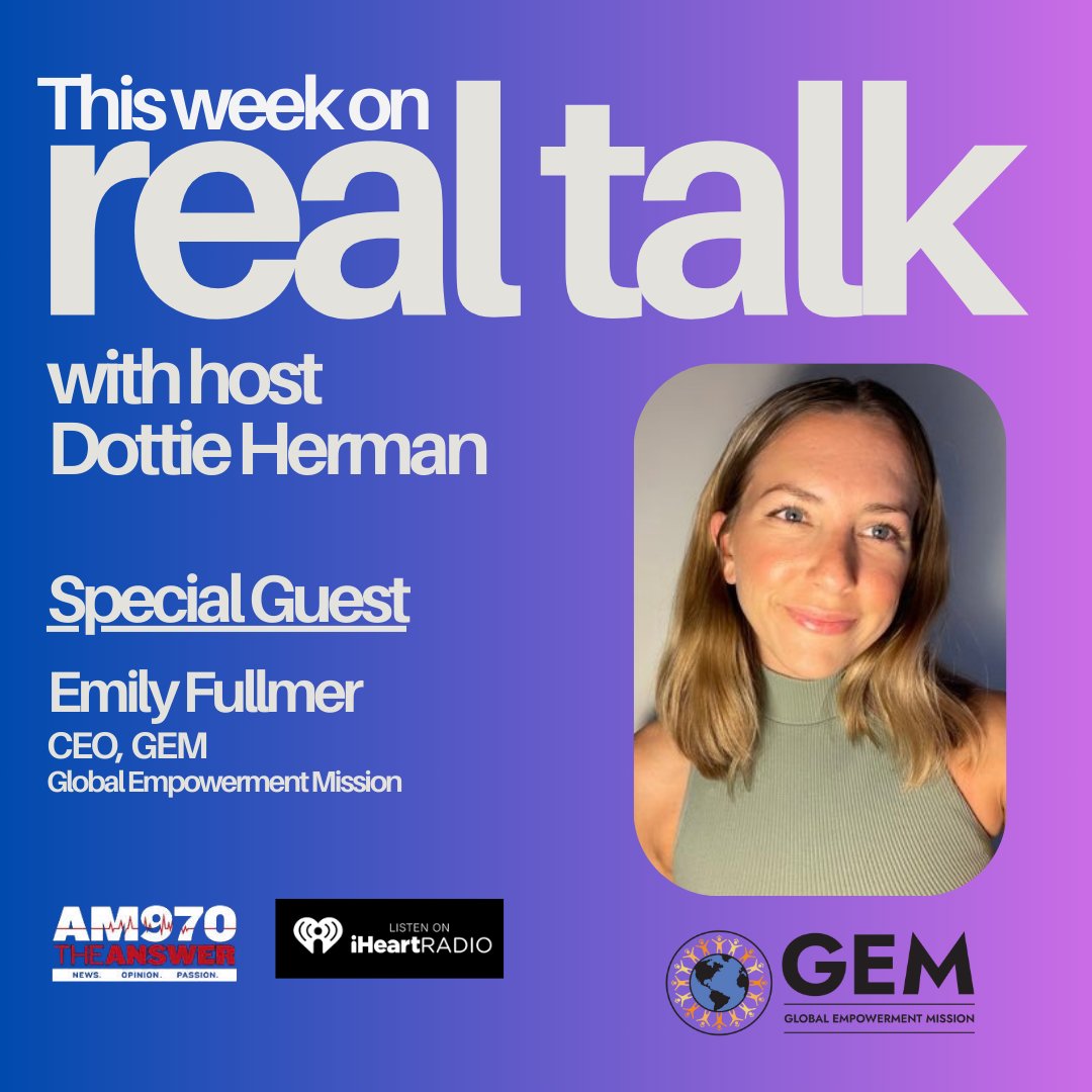DottieHerman's tweet photo. 🚨 Special Guest on Real Talk with Dottie Herman 🚨
This Sunday at 10 AM on AM970 The Answer, Dottie will be joined by Emily Fullmer, CEO of GEM (Global Empowerment Mission).
#RealTalk #GEM #HurricaneRelief #dottieherman #emilyfullmer #AM970TheAnswer https://t.co/BA8X0sY1QF