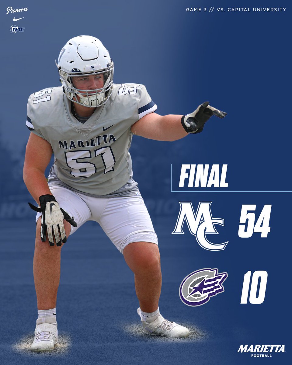 MariettaPioneer's tweet photo. 🚨🏈🚨🏈🚨🏈

@Marietta_FB improves to 3-0 (2-0 OAC) with another dominating win. Vante' Hodges rushes for 210 yards and 2 TDs on just 7 carries. Taz Morris runs for 128 yards and 1 TD. The Pioneers host Ohio Northern next Saturday at 3 pm. #PioNation #BringForthAPioneer #d3fb https://t.co/NkruqNArMD