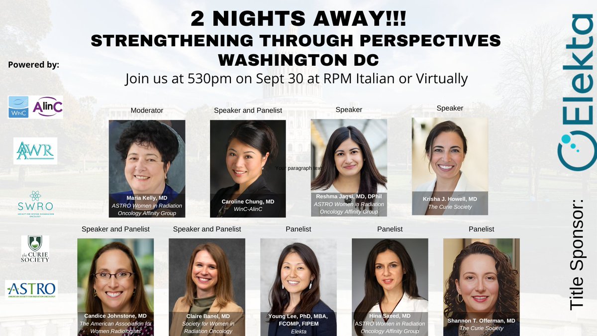WinC - AlinC (Women in Cancer - All in Cancer) (@women_in_cancer) on Twitter photo What are you waiting for???
SIGN UP NOW! forms.gle/zrq9Ccq8Kamn87…
Looking to network and hear from a great panel?
Looking for an impactful event for Monday night?
Join us <a href="/ASTRO_org/">ASTRO</a> <a href="/AAWR_org/">AAWR</a> <a href="/S_W_R_O/">SWRO</a> <a href="/RadOncWomen/">The Curie Society</a> <a href="/women_in_cancer/">WinC - AlinC (Women in Cancer - All in Cancer)</a>
Thank you <a href="/Elekta/">Elekta</a> for being our title sponsor What are you waiting for???
SIGN UP NOW! forms.gle/zrq9Ccq8Kamn87…
Looking to network and hear from a great panel?
Looking for an impactful event for Monday night?
Join us <a href="/ASTRO_org/">ASTRO</a> <a href="/AAWR_org/">AAWR</a> <a href="/S_W_R_O/">SWRO</a> <a href="/RadOncWomen/">The Curie Society</a> <a href="/women_in_cancer/">WinC - AlinC (Women in Cancer - All in Cancer)</a>
Thank you <a href="/Elekta/">Elekta</a> for being our title sponsor