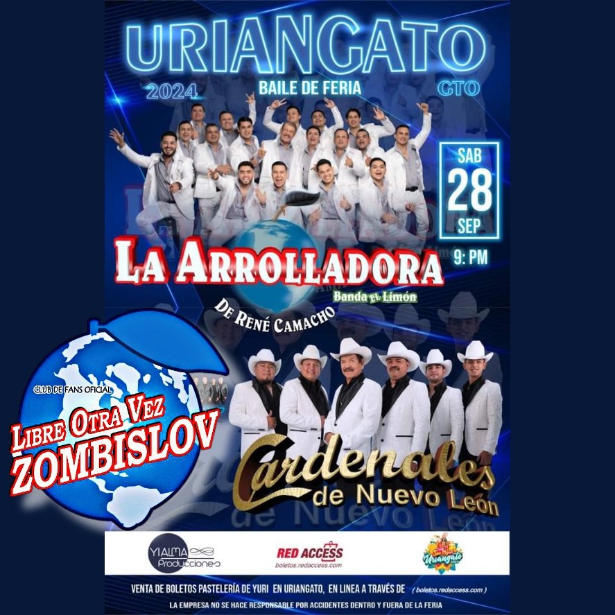 🔊 HOY SÁBADO 2⃣ 8⃣ DE SEPTIEMBRE 
 La  A R R O L L A D O R A
Banda El Limón de Don René Camacho 🕺🏻💚🍋 se presenta en:v

 ▪️URIANGATO, GUANAJUATO. 🇲🇽📍🌏  

Presentando el Tour:

♦️"AQUÍ HAY PARA LLEVAR " 🕺🏻 🎶 

#Arrolladora 🤤🕺🏻❤️ 
#ZombisLOV 🍋 💚 
#SomosArrollaFans ✋🏻🍋