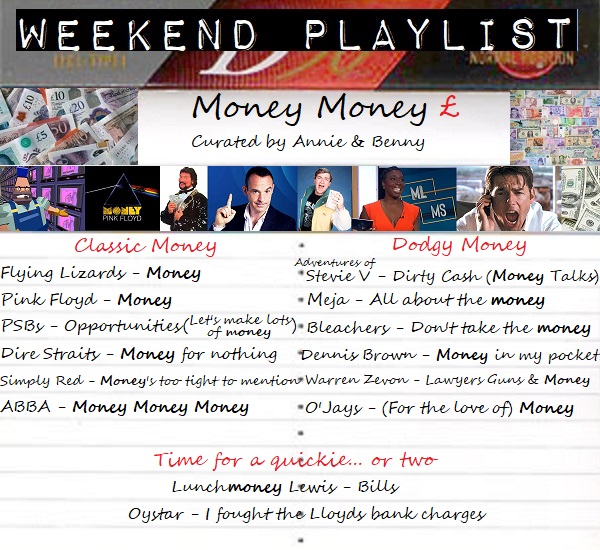 WkndPlaylist's tweet photo. Here's the final 💷money💷 #WeekPlaylist...
Many thanks to our anonymous curator that helped @wooshy90😄
And it is @anniethedog7 👏
(Not @MartinSLewis)😜
So many selections that were right on the money but there's so many money shots we can take!🤣
https://t.co/51TbpXOoL1 https://t.co/AzEsNANAP9
