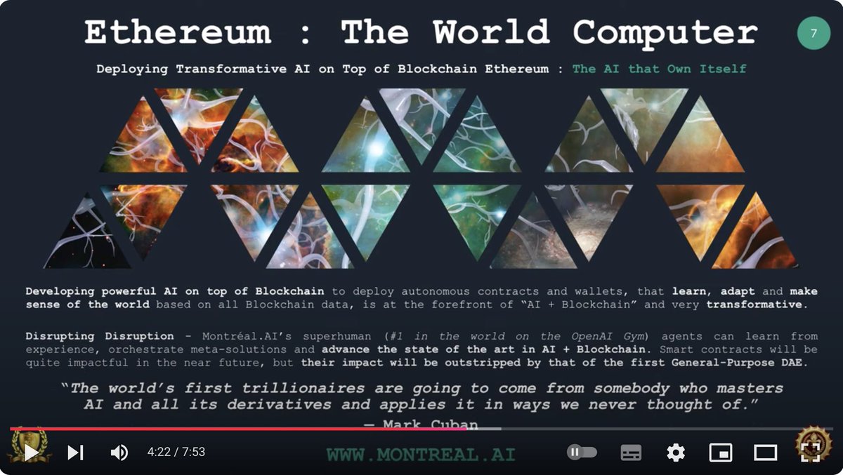 Montreal_AI's tweet photo. [ “The AI NFT Genesis” ]

PRIOR ART (2017) 🏆✨

Witness the original vision: https://t.co/98CEOwOemq🔥

AI DAO | ARTIFICIAL INTELLIGENCE DECENTRALIZED AUTONOMOUS ORGANISATION ON BLOCKCHAIN ETHEREUM 👾

#OpenAIGym #AI #NFT #Web3 https://t.co/0V6E5pGhcR