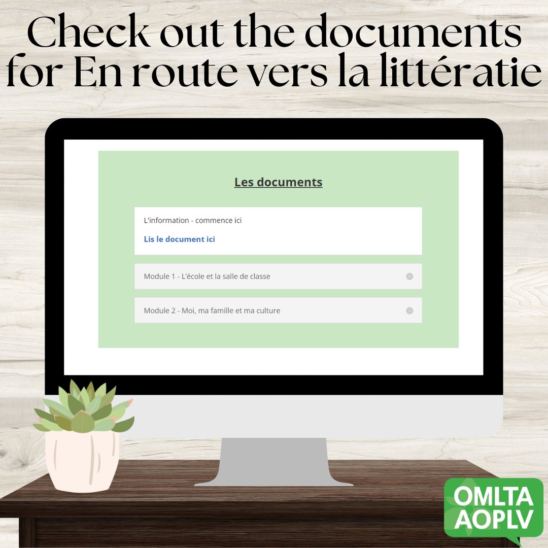 Have you seen the 3 documents? We have an information document that gives you the info that you need to use the resource as well as 2 modules to use: l'école et la salle de classe and moi, ma famille et ma culture. Documents at omlta.org