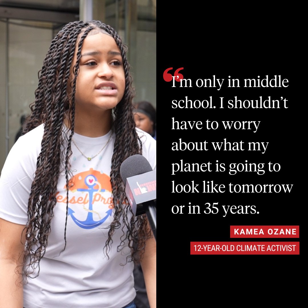 "I’m only in middle school. I shouldn’t have to worry about what my planet is going to look like tomorrow or in 35 years," Louisiana activist Kamea Ozane said at a Climate Week protest in New York. democracynow.org/2024/9/24/clim…
